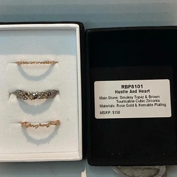 Bomb Party Ring 9 Hustle And Heart Luxe Band Smokey Topaz Brown Tourmaline W/CZ - Picture 5 of 7